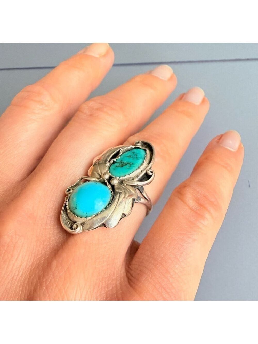 Native American Navajo American Turquoise Southwestern Sterling Silver Ring - Picture 4 of 9